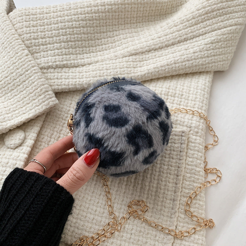 Wholesale Plush Leopard Messenger Round Bag